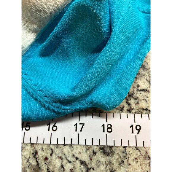 Boston Proper Knit Blouse M Blue Off-Shoulder Bell Sleeves Casual Resort Chic - Picture 7 of 9